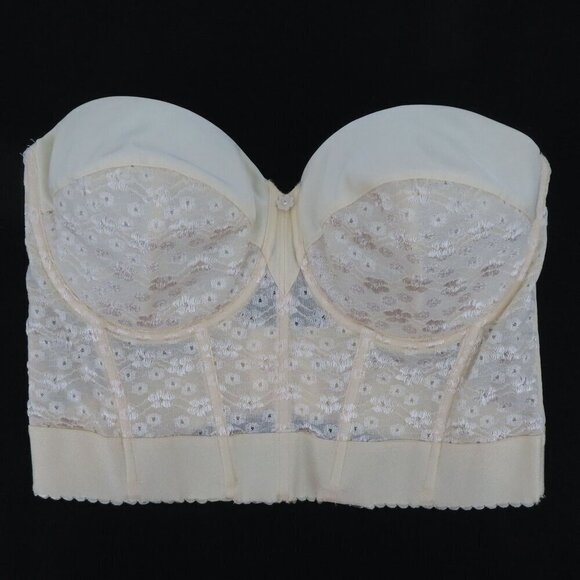 Dominique 40D Ivory Chopper Strapless Longline Bra 8639 Underwire Flowers Floral - Picture 1 of 16